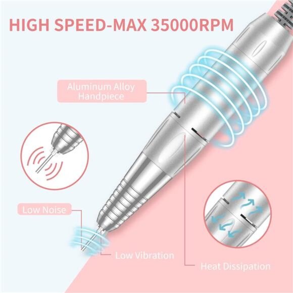 Portable Nail Drill Professional 35000 RPM, Rechargeable Electric Nail File - Picture 4 of 7